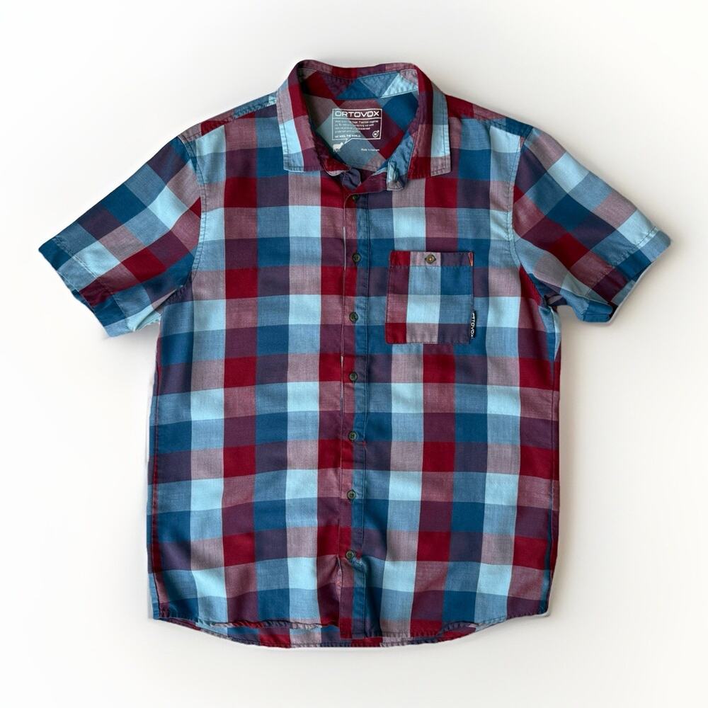 Ortovox Short Sleeve Shirt Medium Multicolor Check Wool Blend Utility Gorpcore
